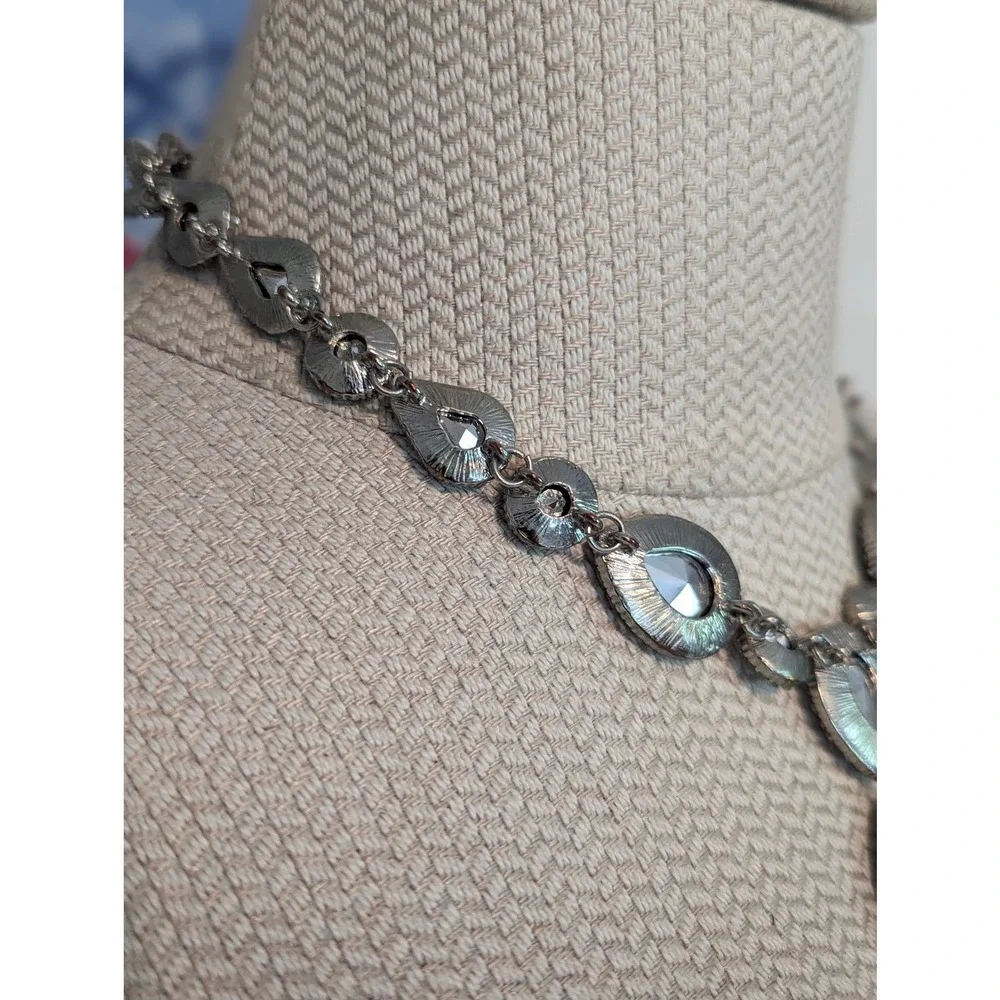 Sparkling Clear Multi Faceted Crystals Choker Bib Bridal Y Drop Necklace - Picture 5 of 8